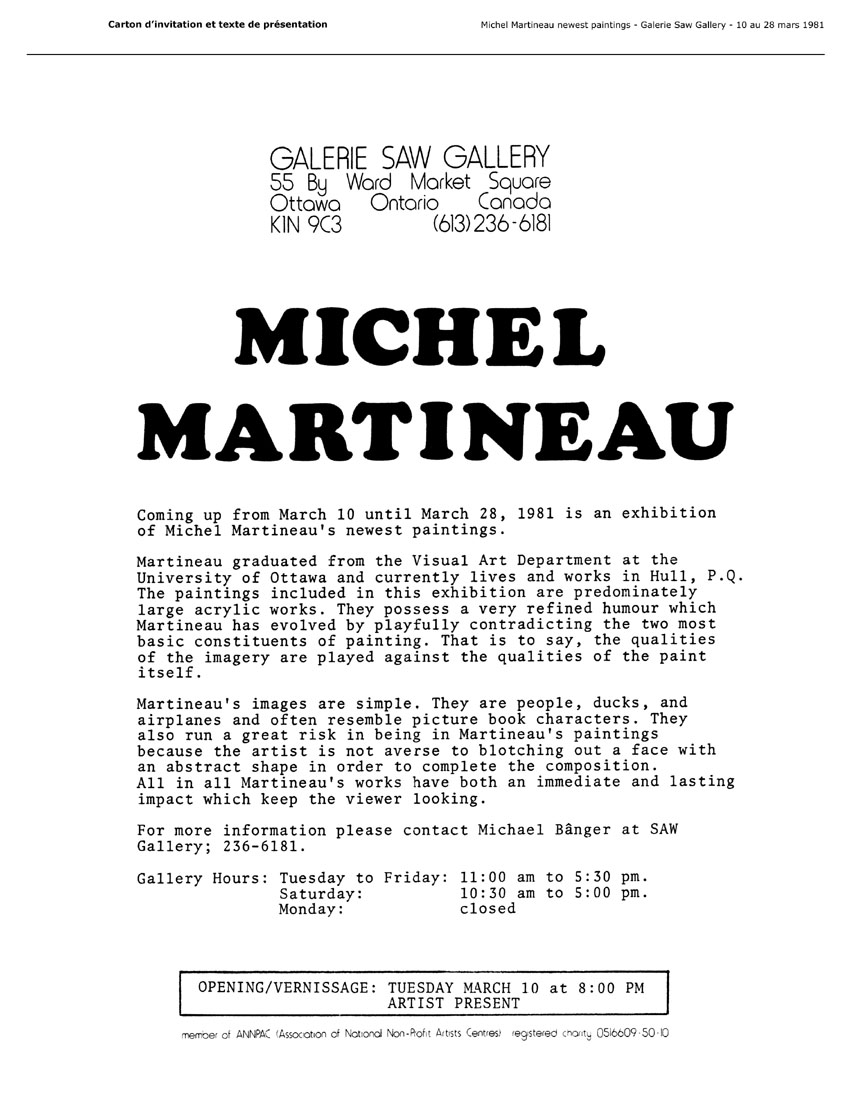 1981 — Nouvelles peintures — Galerie SAW