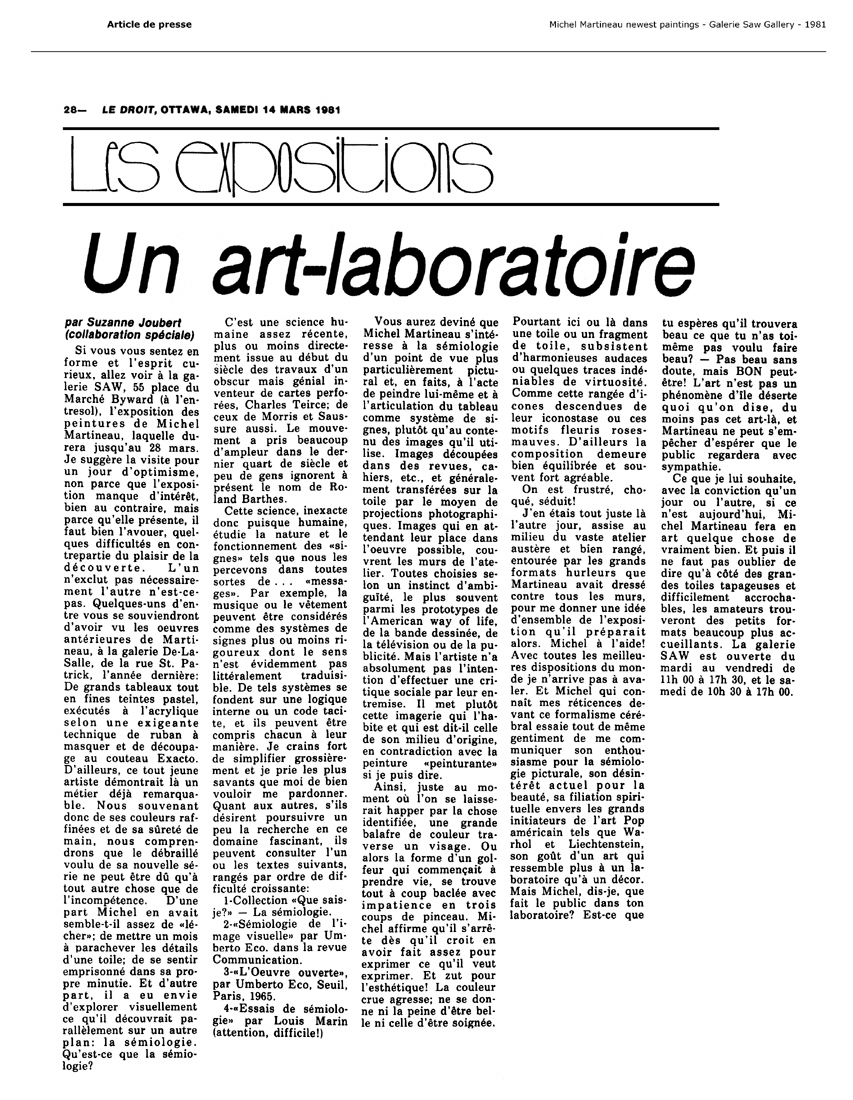 1981 — Le Droit — Un art-laboratoire