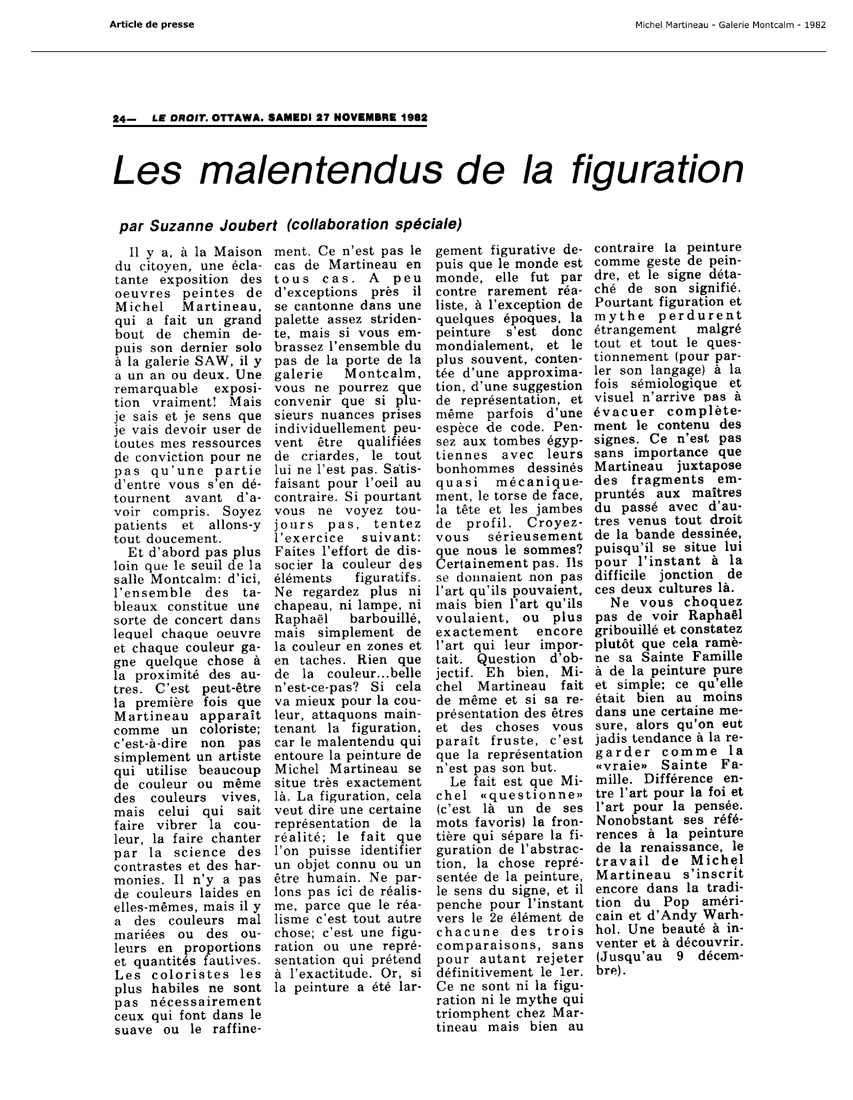 1982 — Le Droit — Les malentendus de la figuration