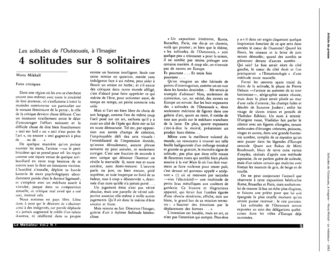 1983 — Le Médiateur — 4 solitudes sur 8 solitaires