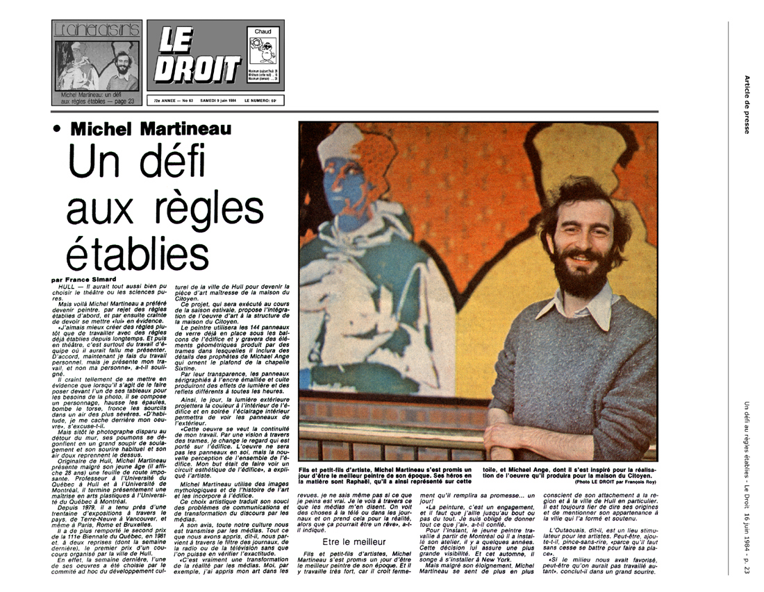 1984 — Le Droit — France Simard, Michel Martineau Un défi aux règles établies