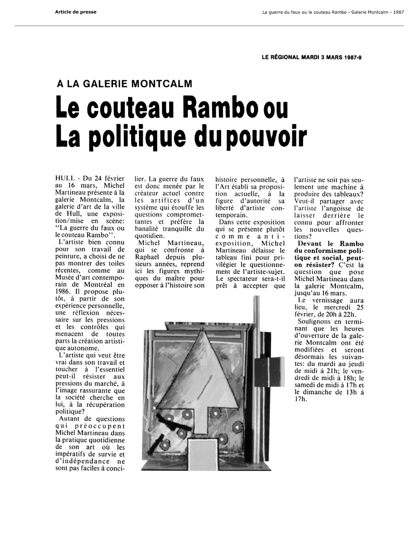 1987 — Le Régional — Le couteau Rambo ou La politique du pouvoir